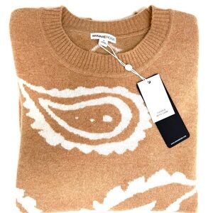 Minnie Rose Camel and Ivory 100% Cashmere Sweater NWT